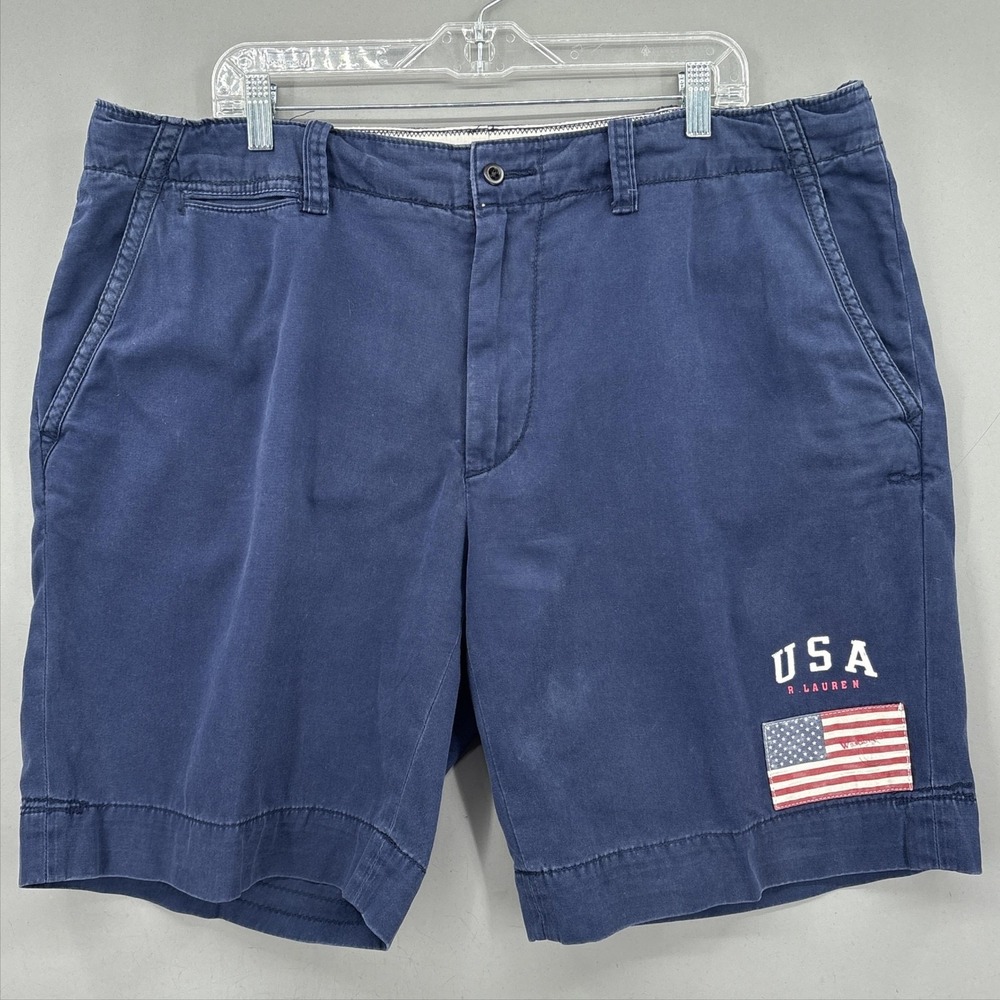Polo Ralph Lauren Shorts Mens 40 Blue‎ USA Flag Chino Canvas 9" American Summer